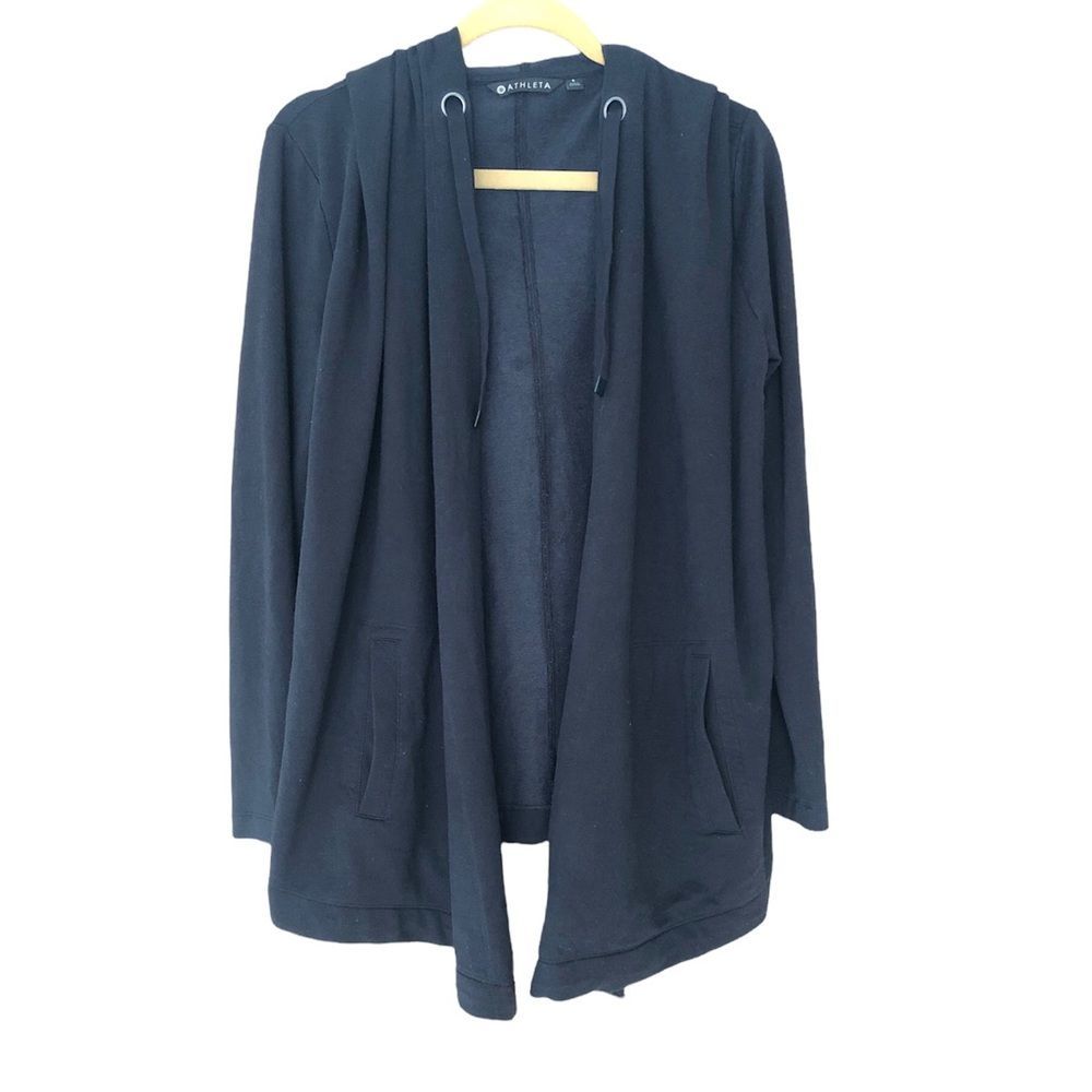 ATHLETA Vista Wrap Long Lines Cardigan Hood Size Small Black